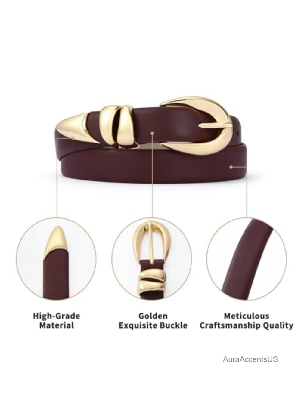 Faux Leather Belt with Gold Buckle - Stylish Women's Waist Belt for Jeans